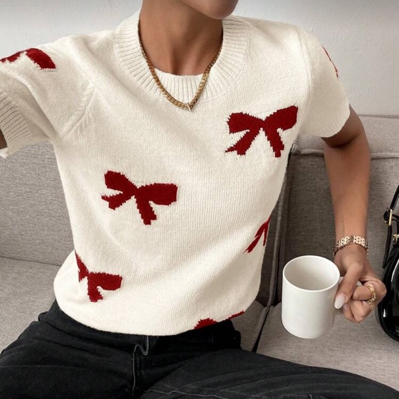 Serisse Women Crew Neck Long Sleeve Bow Design Detail...